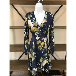 Lulus Love is Life Navy Blue Floral Wrap Dress